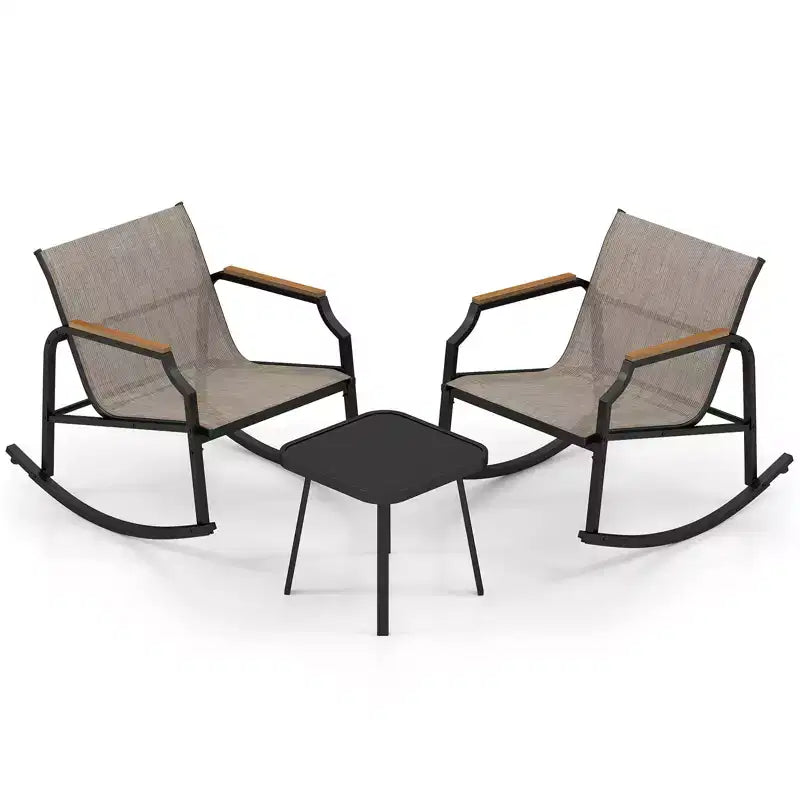 Costway 3 PCS Rocking Bistro Set Outdoor Conversation Set with Porch Rocking Chairs