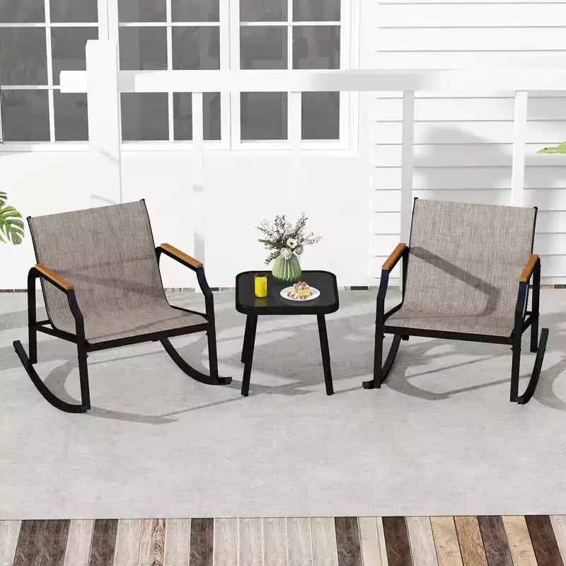 Costway 3 PCS Rocking Bistro Set Outdoor Conversation Set with Porch Rocking Chairs