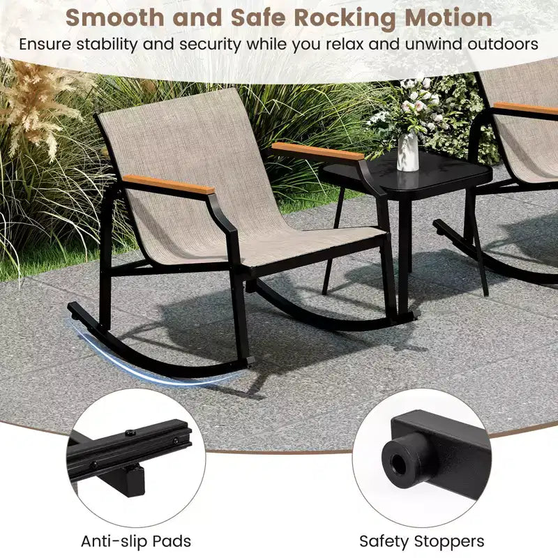 Costway 3 PCS Rocking Bistro Set Outdoor Conversation Set with Porch Rocking Chairs
