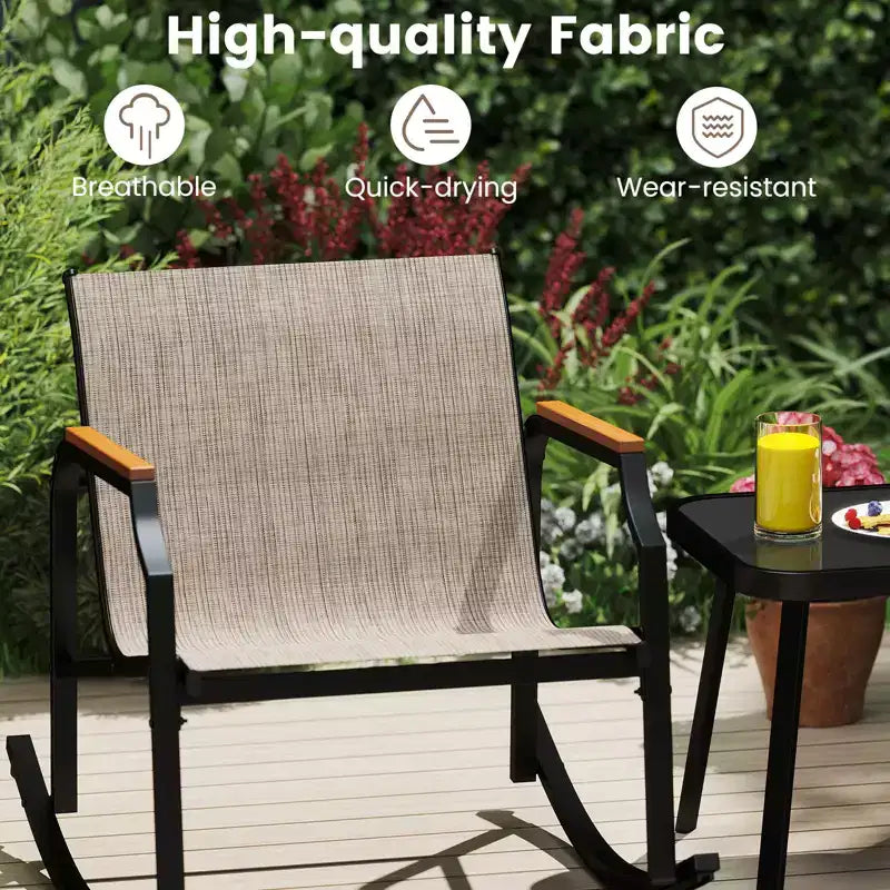 Costway 3 PCS Rocking Bistro Set Outdoor Conversation Set with Porch Rocking Chairs