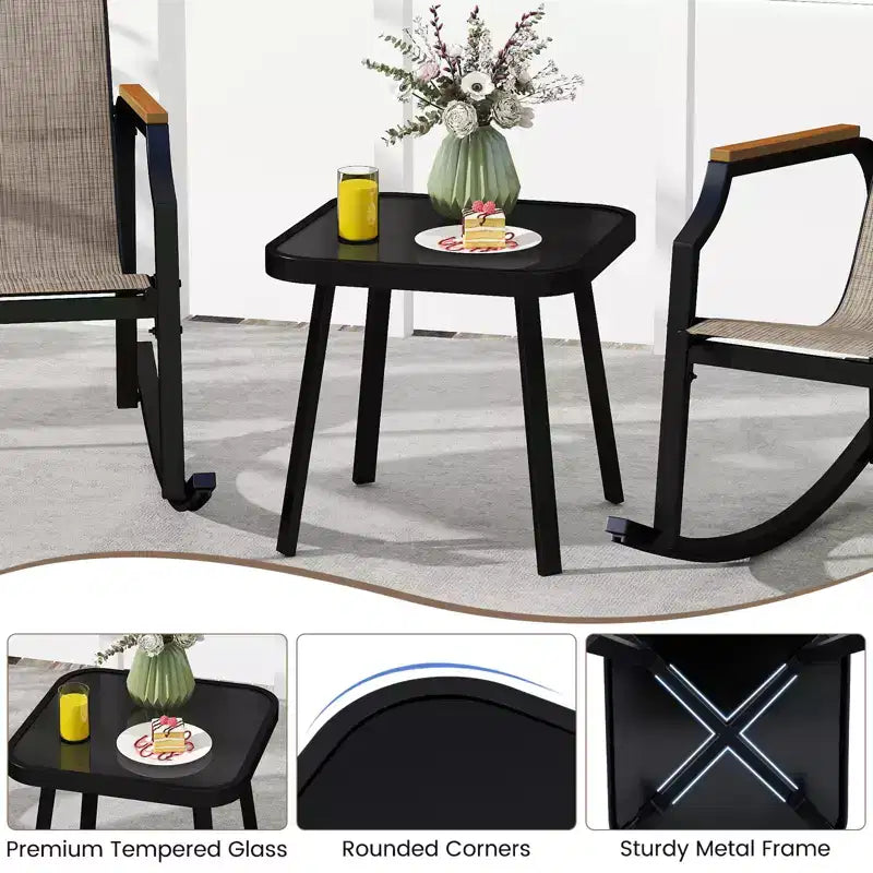 Costway 3 PCS Rocking Bistro Set Outdoor Conversation Set with Porch Rocking Chairs