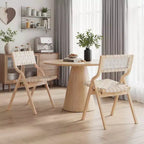 MAYEERTY 2-Set Wood Foldable & Stackable Dining Chairs for Dining Room, Woven Seat & Back, Beige - Natural