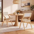MAYEERTY 2-Set Wood Foldable & Stackable Dining Chairs for Dining Room, Woven Seat & Back, Beige - Natural
