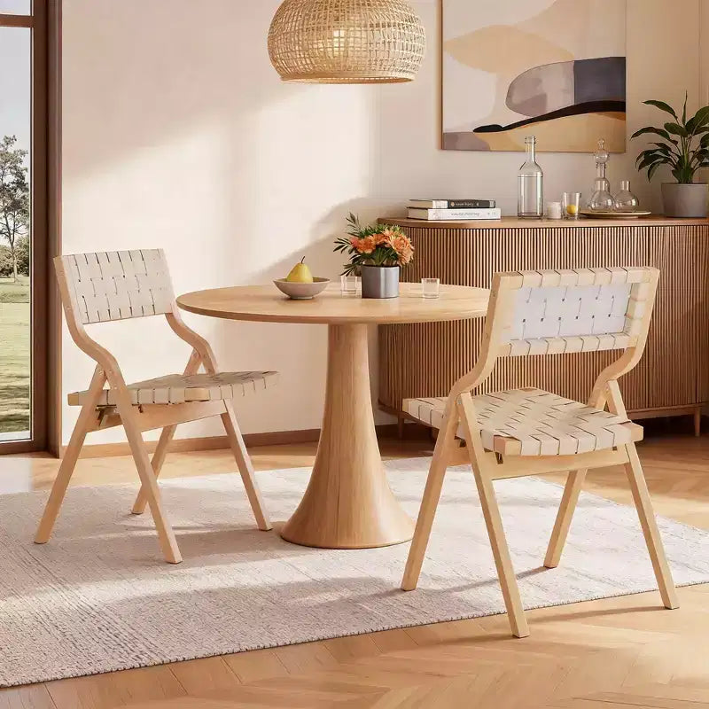 MAYEERTY 2-Set Wood Foldable & Stackable Dining Chairs for Dining Room, Woven Seat & Back, Beige - Natural