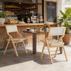 MAYEERTY 2-Set Wood Foldable & Stackable Dining Chairs for Dining Room, Woven Seat & Back, Beige - Natural