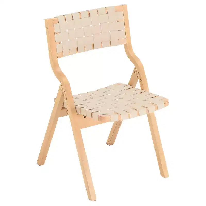MAYEERTY 2-Set Wood Foldable & Stackable Dining Chairs for Dining Room, Woven Seat & Back, Beige - Natural