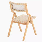 MAYEERTY 2-Set Wood Foldable & Stackable Dining Chairs for Dining Room, Woven Seat & Back, Beige - Natural