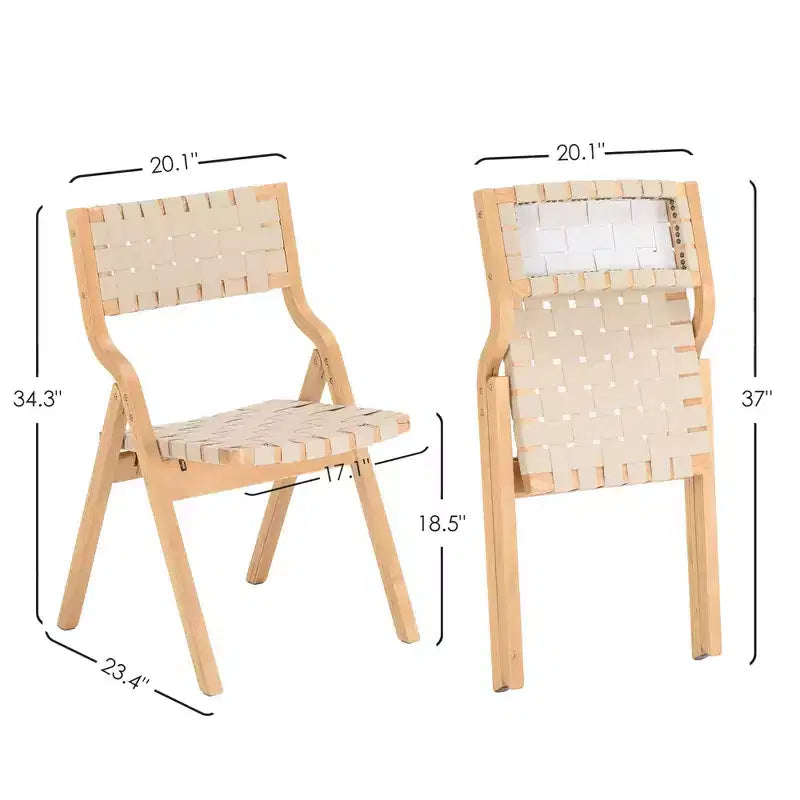 MAYEERTY 2-Set Wood Foldable & Stackable Dining Chairs for Dining Room, Woven Seat & Back, Beige - Natural