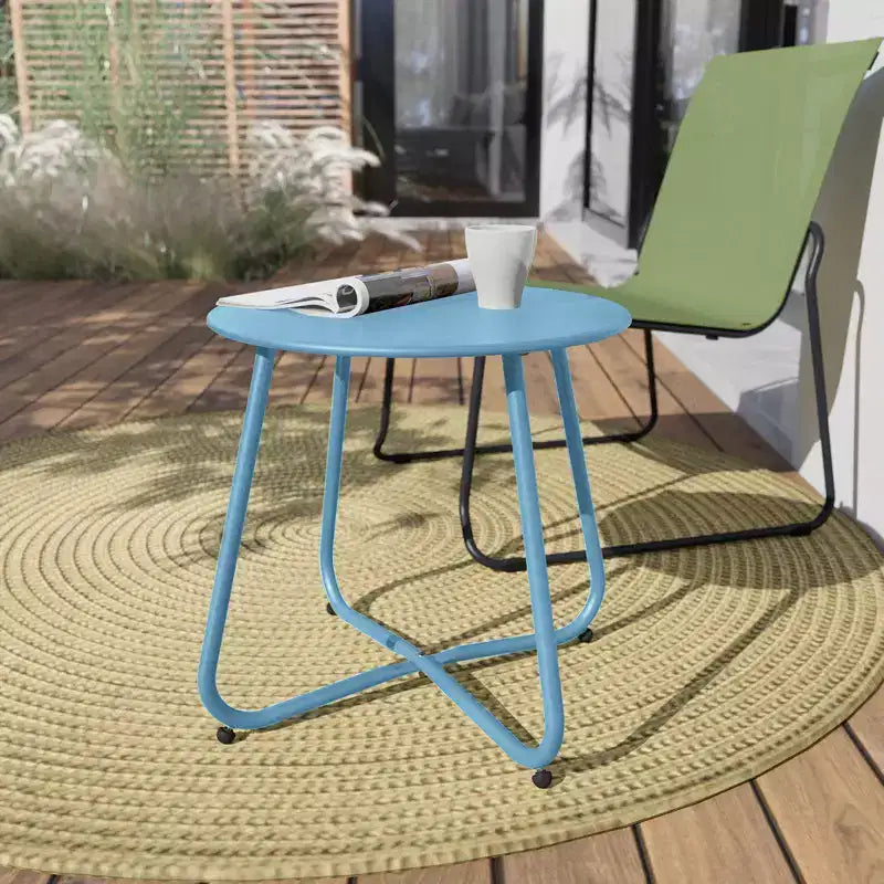 GRANDPATIO Designs Steel Patio Side Table, Weather Resistant Outdoor Round End Table