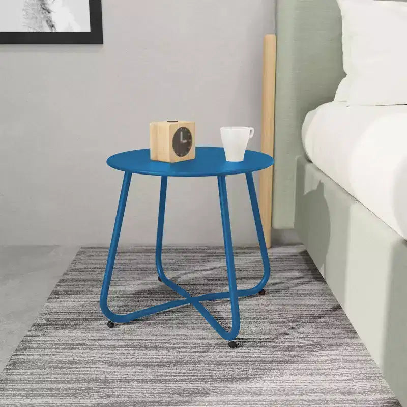 GRANDPATIO Designs Steel Patio Side Table, Weather Resistant Outdoor Round End Table