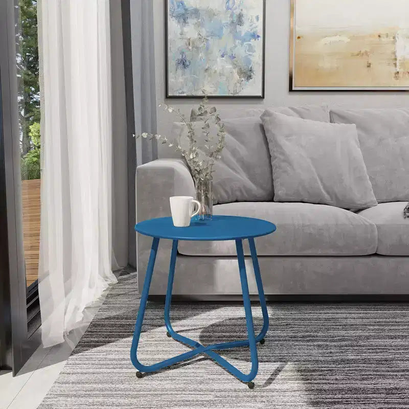 GRANDPATIO Designs Steel Patio Side Table, Weather Resistant Outdoor Round End Table