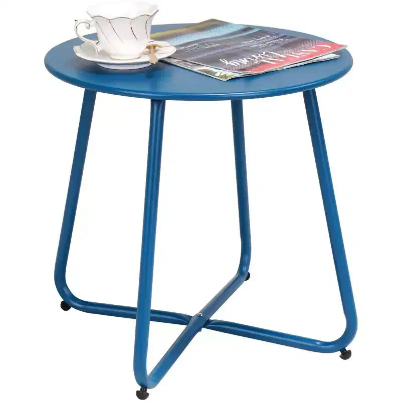 GRANDPATIO Designs Steel Patio Side Table, Weather Resistant Outdoor Round End Table