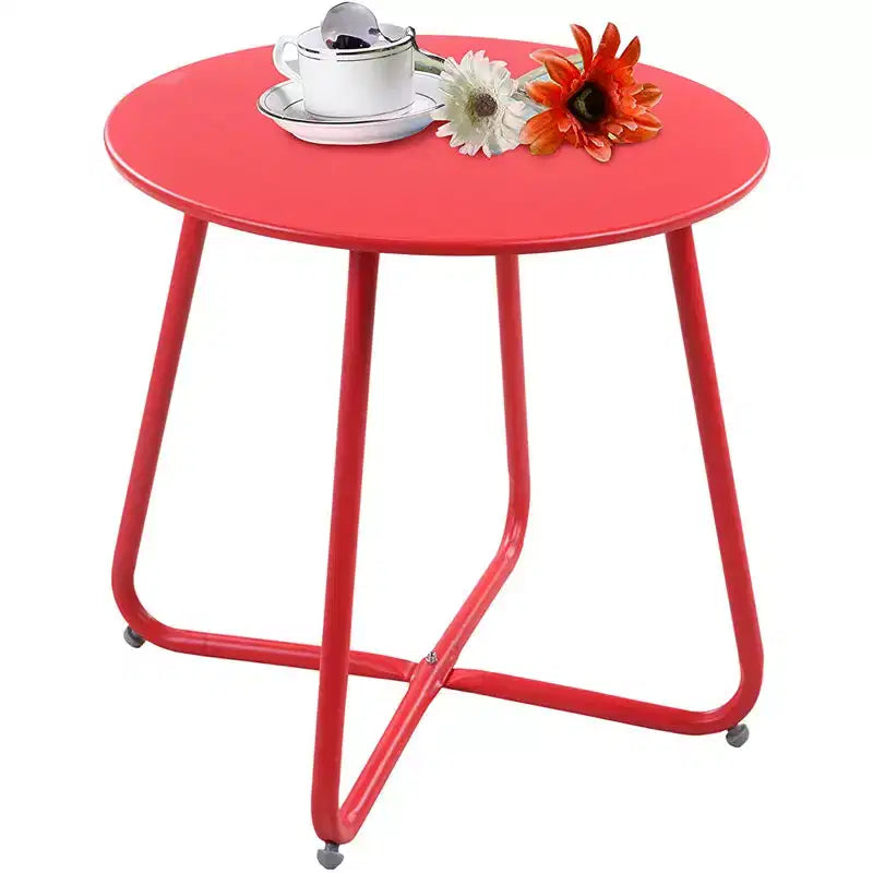 GRANDPATIO Designs Steel Patio Side Table, Weather Resistant Outdoor Round End Table