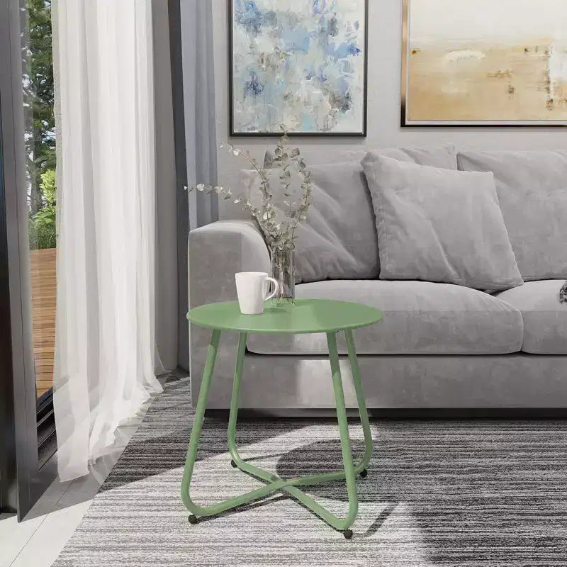 GRANDPATIO Designs Steel Patio Side Table, Weather Resistant Outdoor Round End Table