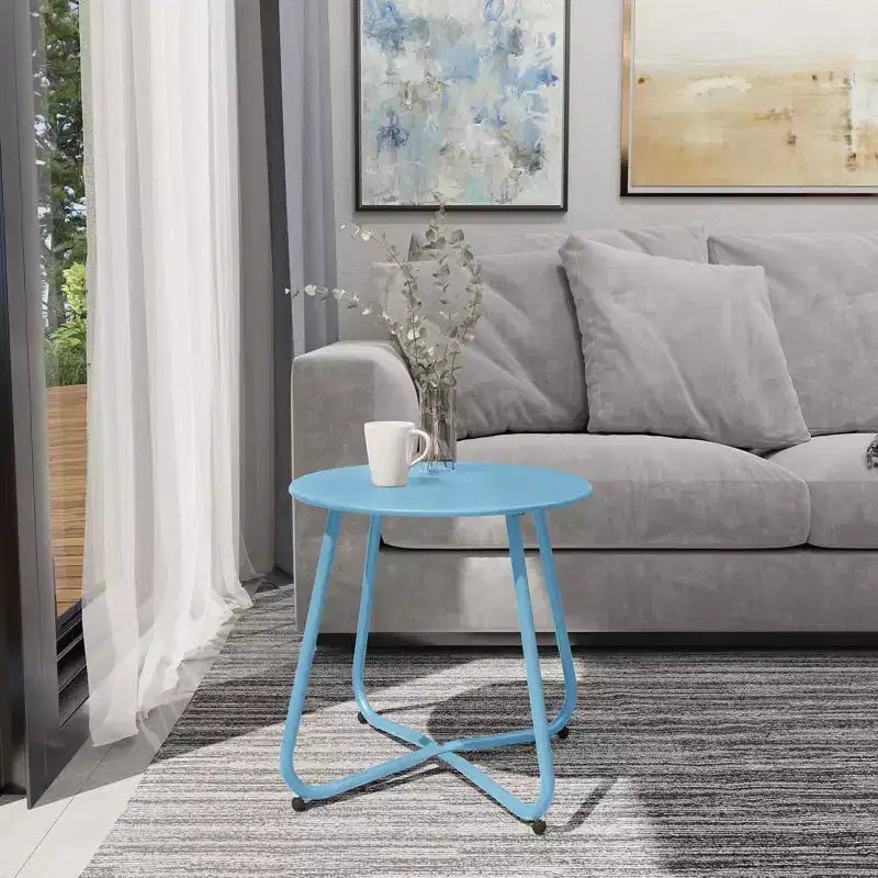 GRANDPATIO Designs Steel Patio Side Table, Weather Resistant Outdoor Round End Table