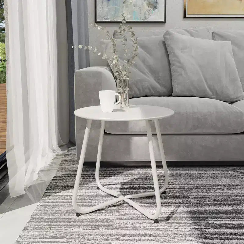 GRANDPATIO Designs Steel Patio Side Table, Weather Resistant Outdoor Round End Table