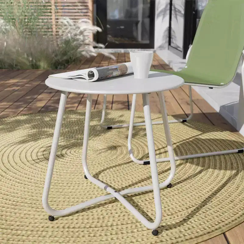 GRANDPATIO Designs Steel Patio Side Table, Weather Resistant Outdoor Round End Table
