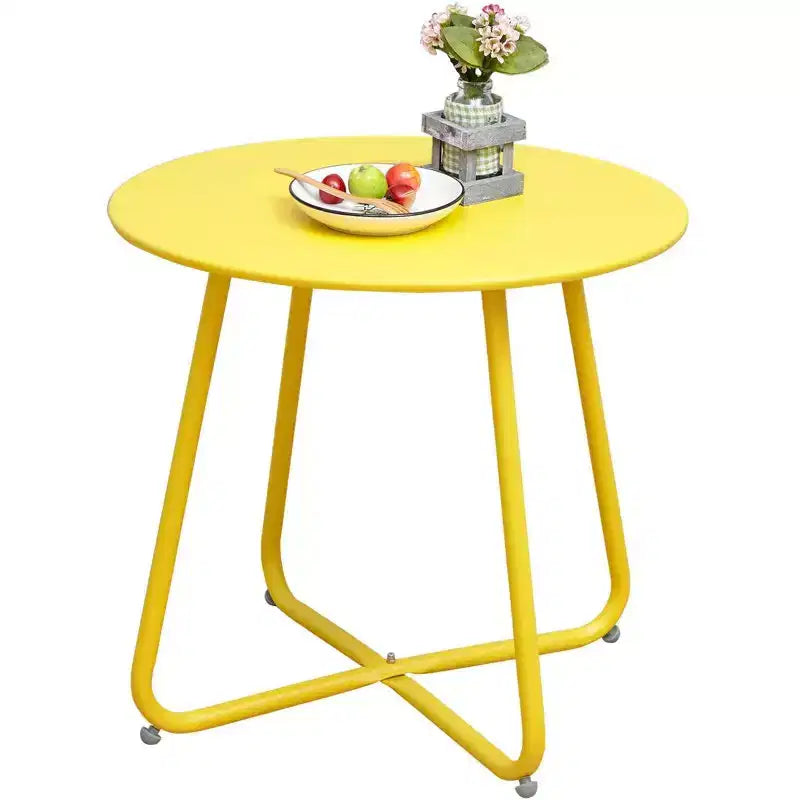 GRANDPATIO Designs Steel Patio Side Table, Weather Resistant Outdoor Round End Table