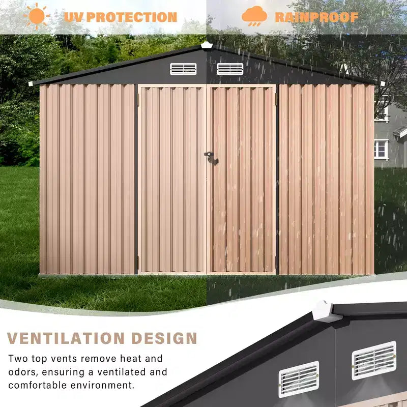 6 x 8 FT Outdoor Metal Storage Sheds Kit with Lockable Door, Utility Buildings with Air Vent for Backyard, Garden, Patio, Lawn