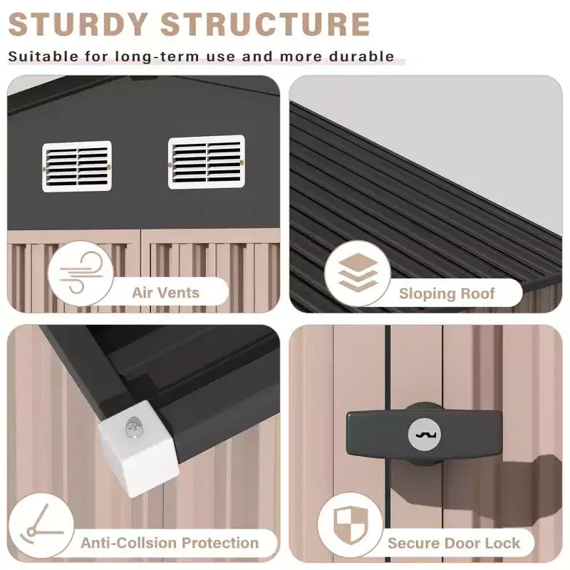 6 x 8 FT Outdoor Metal Storage Sheds Kit with Lockable Door, Utility Buildings with Air Vent for Backyard, Garden, Patio, Lawn