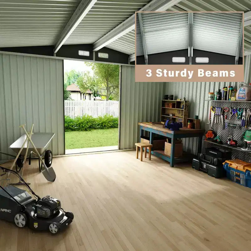 6 x 8 FT Outdoor Metal Storage Sheds Kit with Lockable Door, Utility Buildings with Air Vent for Backyard, Garden, Patio, Lawn