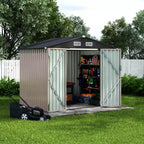 6 x 8 FT Outdoor Metal Storage Sheds Kit with Lockable Door, Utility Buildings with Air Vent for Backyard, Garden, Patio, Lawn
