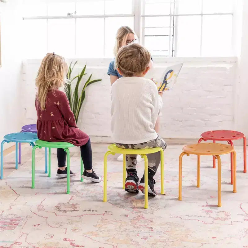 VECELO Stackable Stools for Classroom, 11.8 Height Plastic Portable Stacking Stool Chairs with Non-Slip Foot Mats for School, Set of 6/8