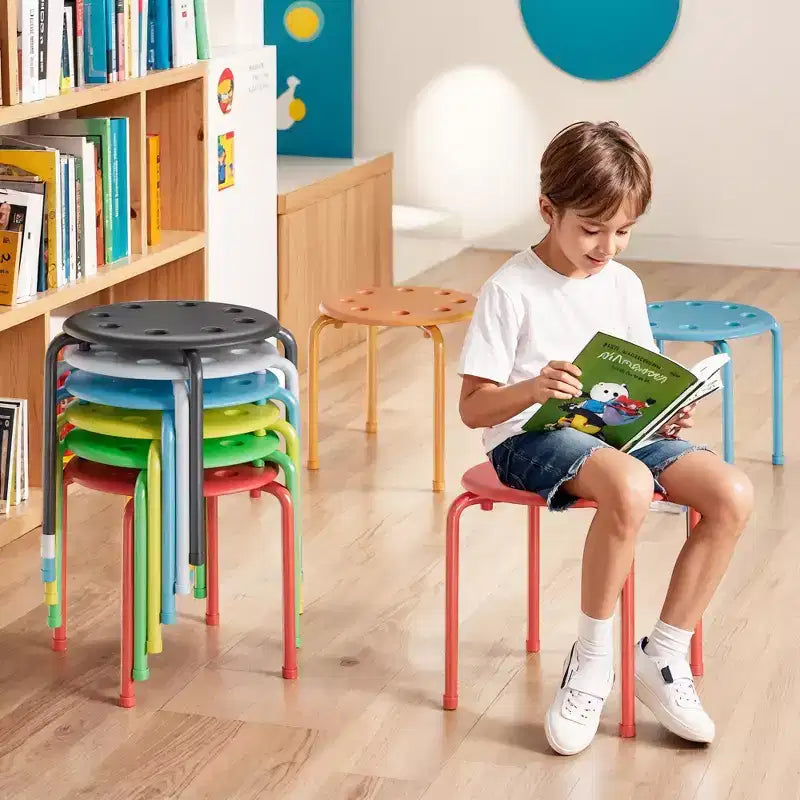 VECELO Stackable Stools for Classroom, 11.8 Height Plastic Portable Stacking Stool Chairs with Non-Slip Foot Mats for School, Set of 6/8
