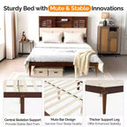 Karl Home Luxury Brown Wood Bed Frame Full Size Platform Bed with LED Upholstered Headboard, Charging Station
