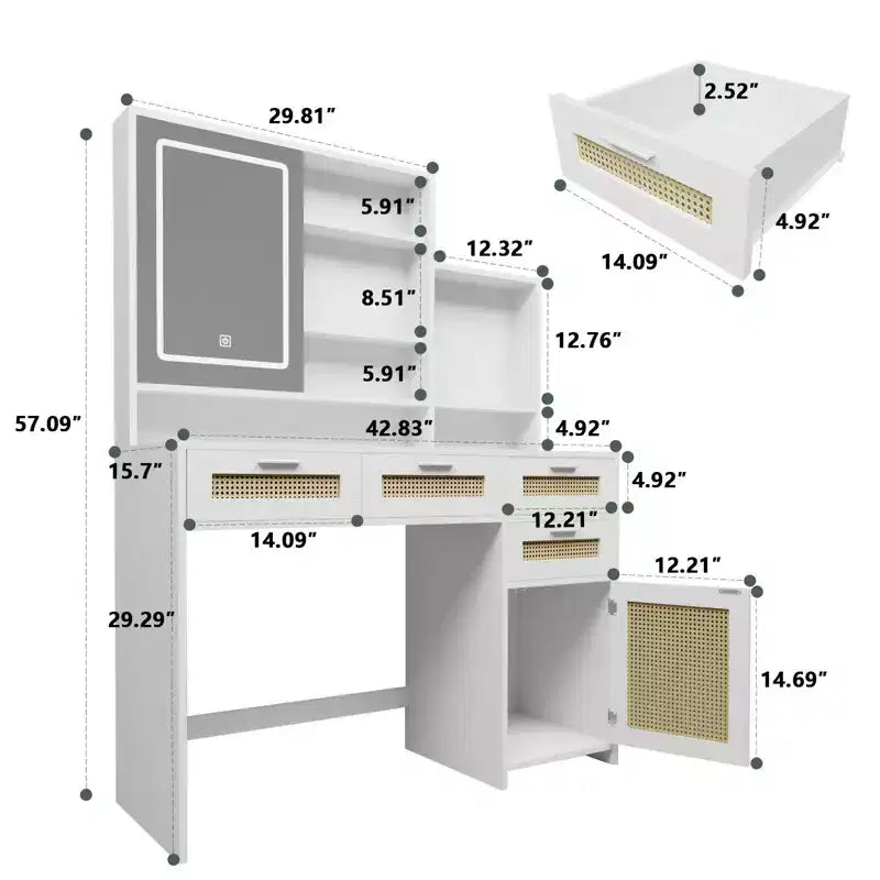Okak Vanity Table with Lights, 3-Color LED Lighting & Flip Mirror, 4-Drawer Vanity Desk with Cabinet-Shelf Storage System, White