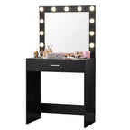 Okak Vanity Table with Spacious Drawers and Lights,Vanity Stool Set with Storage Compartment and 3-Level Adjustable Brightness Lighting,Black