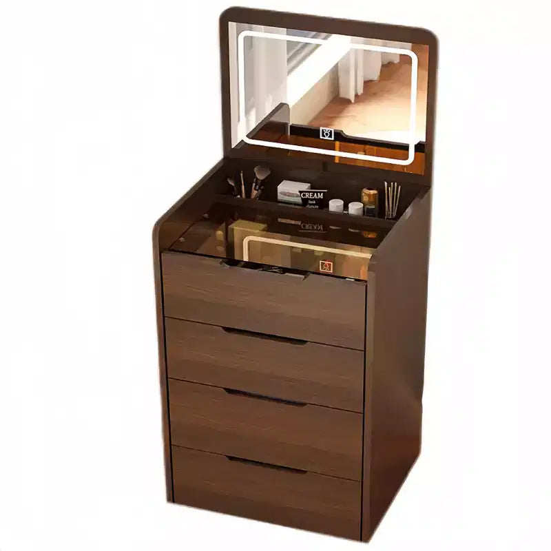 Okak 23.6 3-in-1 Vanity Table and Stool Set with Flip-Top Mirror,Compact Makeup Vanity with Visible Glass Desktop and 3 Drawers,Walnut