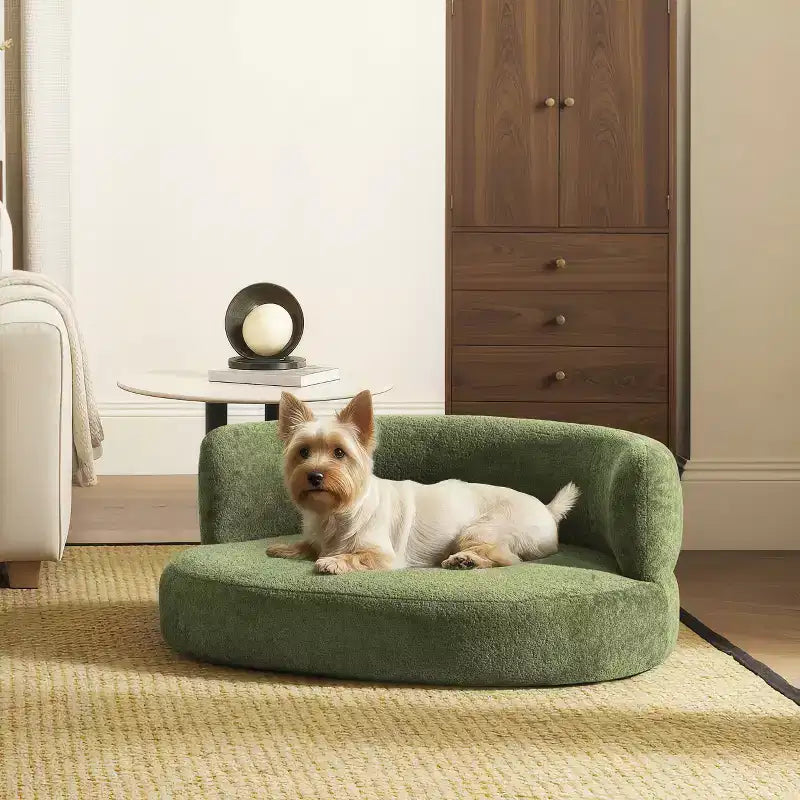 Jennifer Taylor Home Shep 36 Curved Dog Sofa Bed, Medium, Moss Green Fleeced Teddy