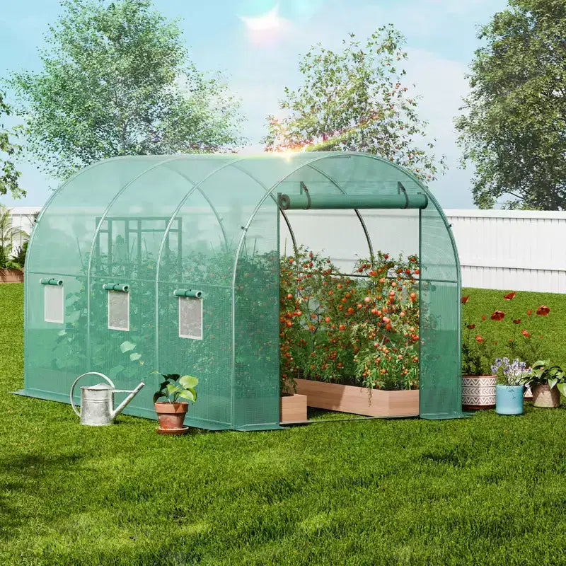VEVOR Walk-in Tunnel Greenhouse, 11.3x6.4x6.3 ft Hoop House Greenhouse Tunnel with Galvanized Steel Frame, Green PE Cover, Roll-up Zipper Door