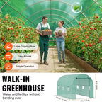 VEVOR Walk-in Tunnel Greenhouse, 11.3x6.4x6.3 ft Hoop House Greenhouse Tunnel with Galvanized Steel Frame, Green PE Cover, Roll-up Zipper Door