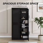 62 Black Wood Grain 6-Story Decorative Storage Cabinet with Wicker Door