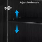 62 Black Wood Grain 6-Story Decorative Storage Cabinet with Wicker Door