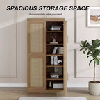 62 Black Wood Grain 6-Story Decorative Storage Cabinet with Wicker Door