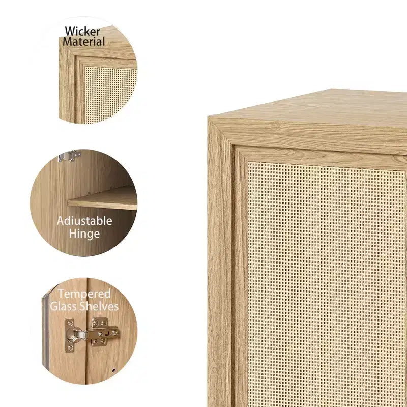 62 Black Wood Grain 6-Story Decorative Storage Cabinet with Wicker Door