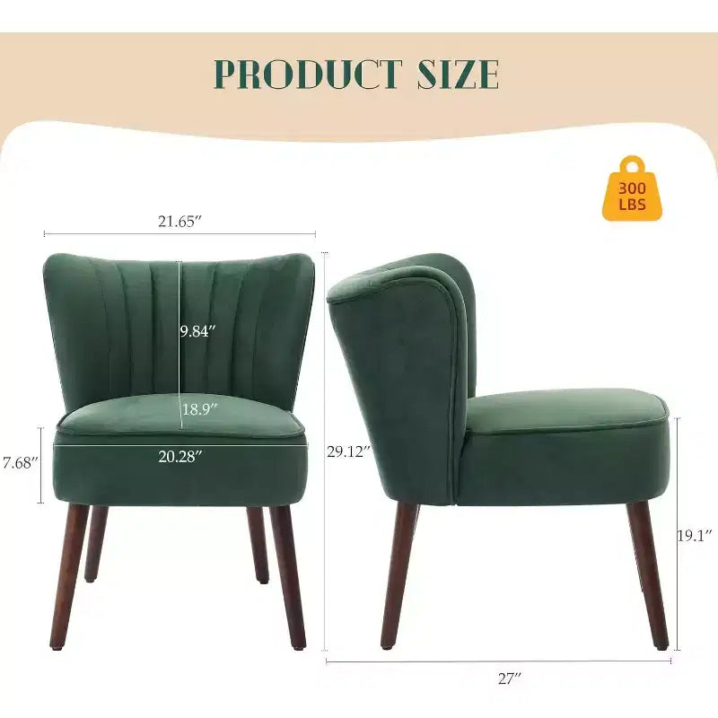 Modern Velvet Accent Chair  Armless Design, 300lbs Capacity with Wooden Legs for Living Room, Bedroom & Office (Black/Green/Beige)