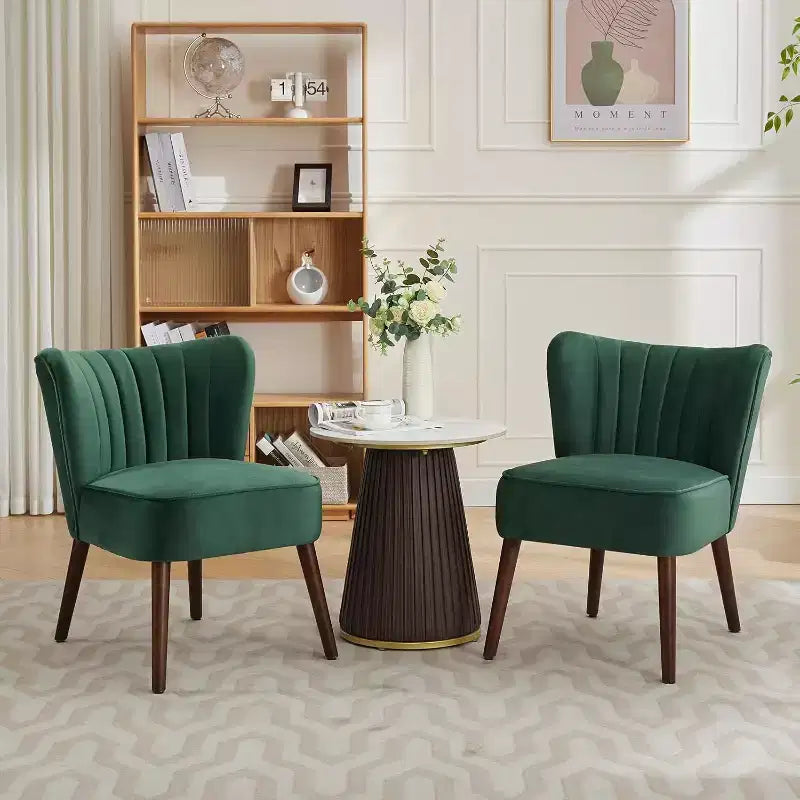 Modern Velvet Accent Chair  Armless Design, 300lbs Capacity with Wooden Legs for Living Room, Bedroom & Office (Black/Green/Beige)