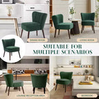 Modern Velvet Accent Chair  Armless Design, 300lbs Capacity with Wooden Legs for Living Room, Bedroom & Office (Black/Green/Beige)