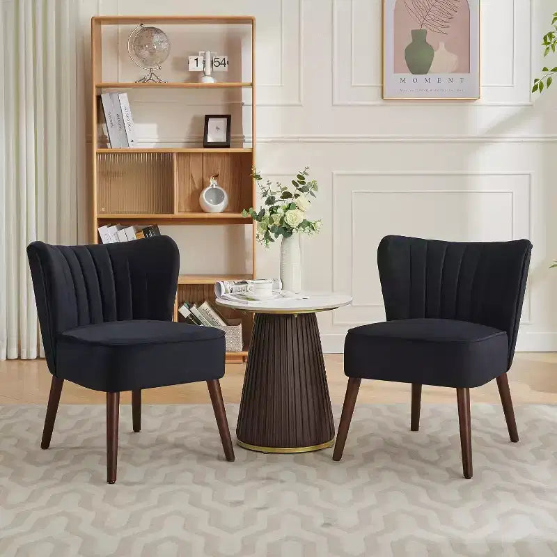 Modern Velvet Accent Chair  Armless Design, 300lbs Capacity with Wooden Legs for Living Room, Bedroom & Office (Black/Green/Beige)