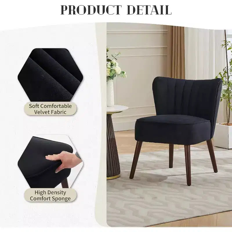 Modern Velvet Accent Chair  Armless Design, 300lbs Capacity with Wooden Legs for Living Room, Bedroom & Office (Black/Green/Beige)
