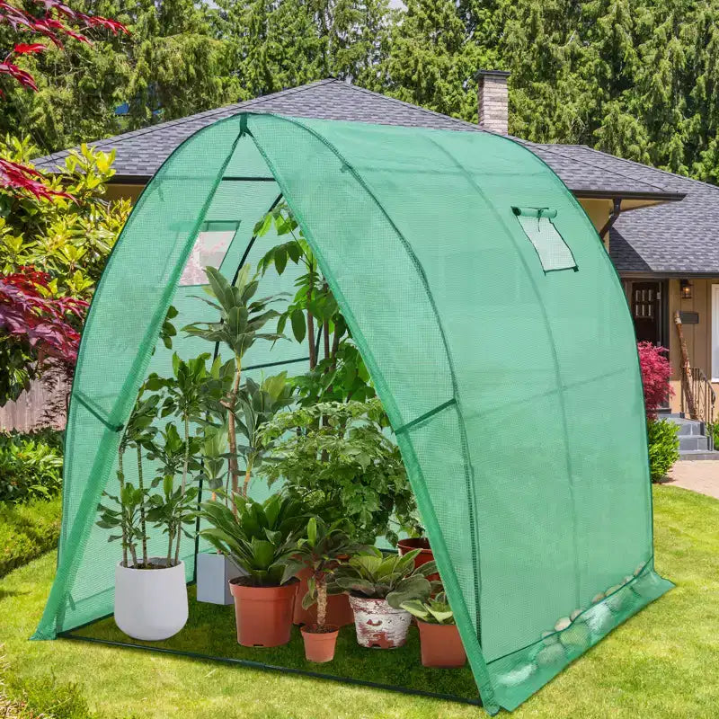 EAGLE PEAK 70.9x70.9x78.7 Tunnel Greenhouse Garden Greenhouse with Zippered Door and 2 Roll-up Side Windows, Clear/Green
