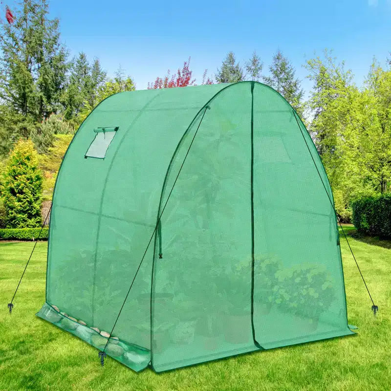 EAGLE PEAK 70.9x70.9x78.7 Tunnel Greenhouse Garden Greenhouse with Zippered Door and 2 Roll-up Side Windows, Clear/Green