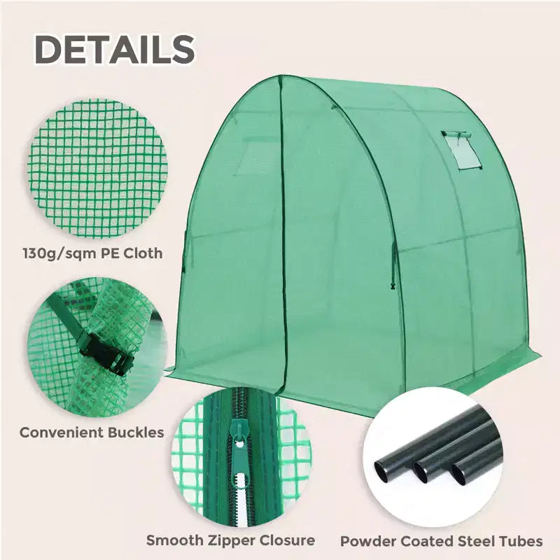 EAGLE PEAK 70.9x70.9x78.7 Tunnel Greenhouse Garden Greenhouse with Zippered Door and 2 Roll-up Side Windows, Clear/Green
