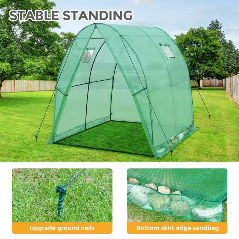 EAGLE PEAK 70.9x70.9x78.7 Tunnel Greenhouse Garden Greenhouse with Zippered Door and 2 Roll-up Side Windows, Clear/Green