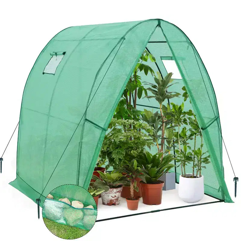 EAGLE PEAK 70.9x70.9x78.7 Tunnel Greenhouse Garden Greenhouse with Zippered Door and 2 Roll-up Side Windows, Clear/Green