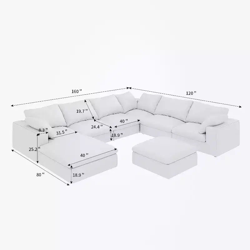 Large size modular cloud sofa 8 seater down sofa bed apartment living room sofa (8seater)